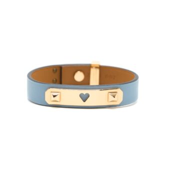 Hermes Size T2 As De Coeur Bracelet Swift Blue Lin Rose Gold Tone