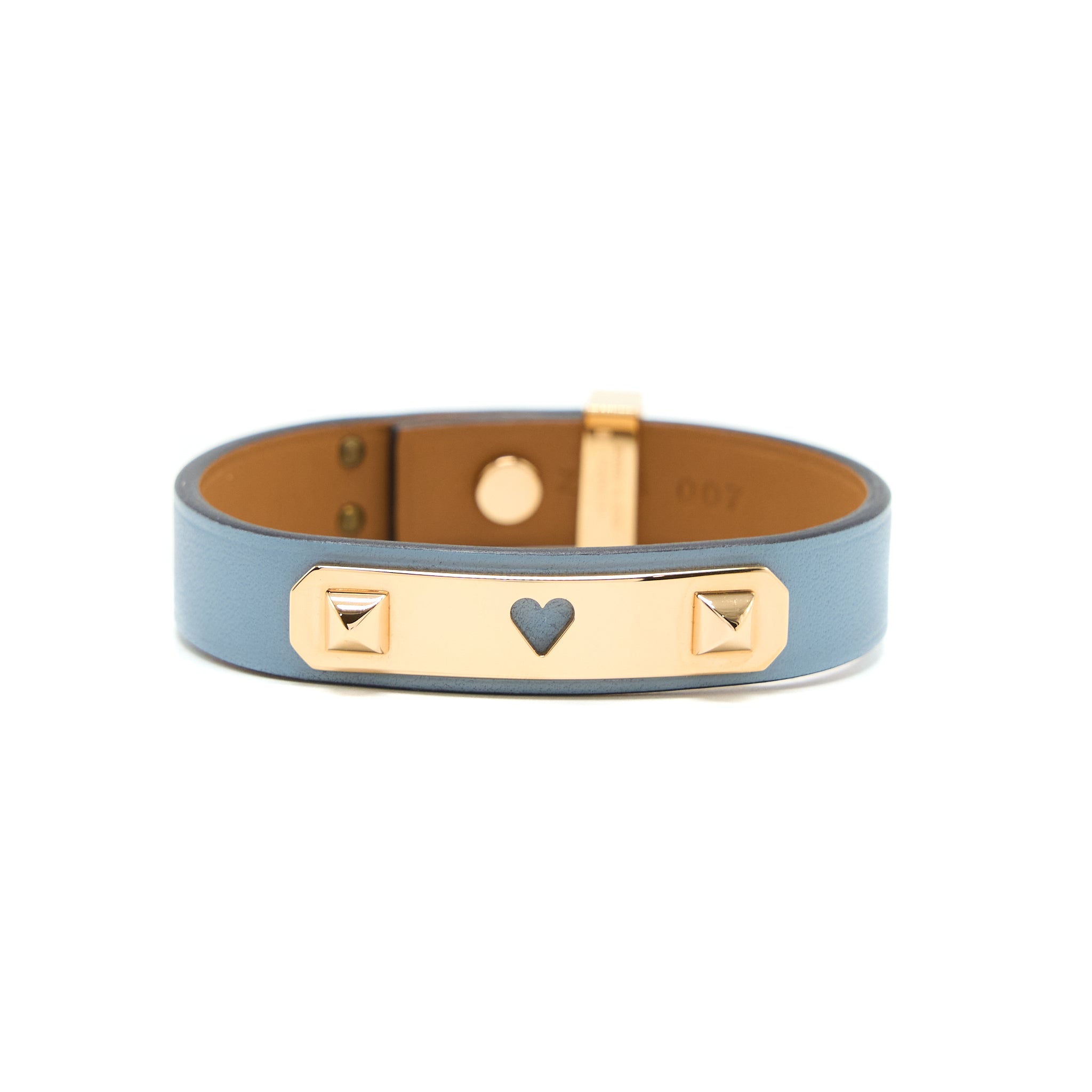 Hermes Size T2 As De Coeur Bracelet Swift Blue Lin Rose Gold Tone
