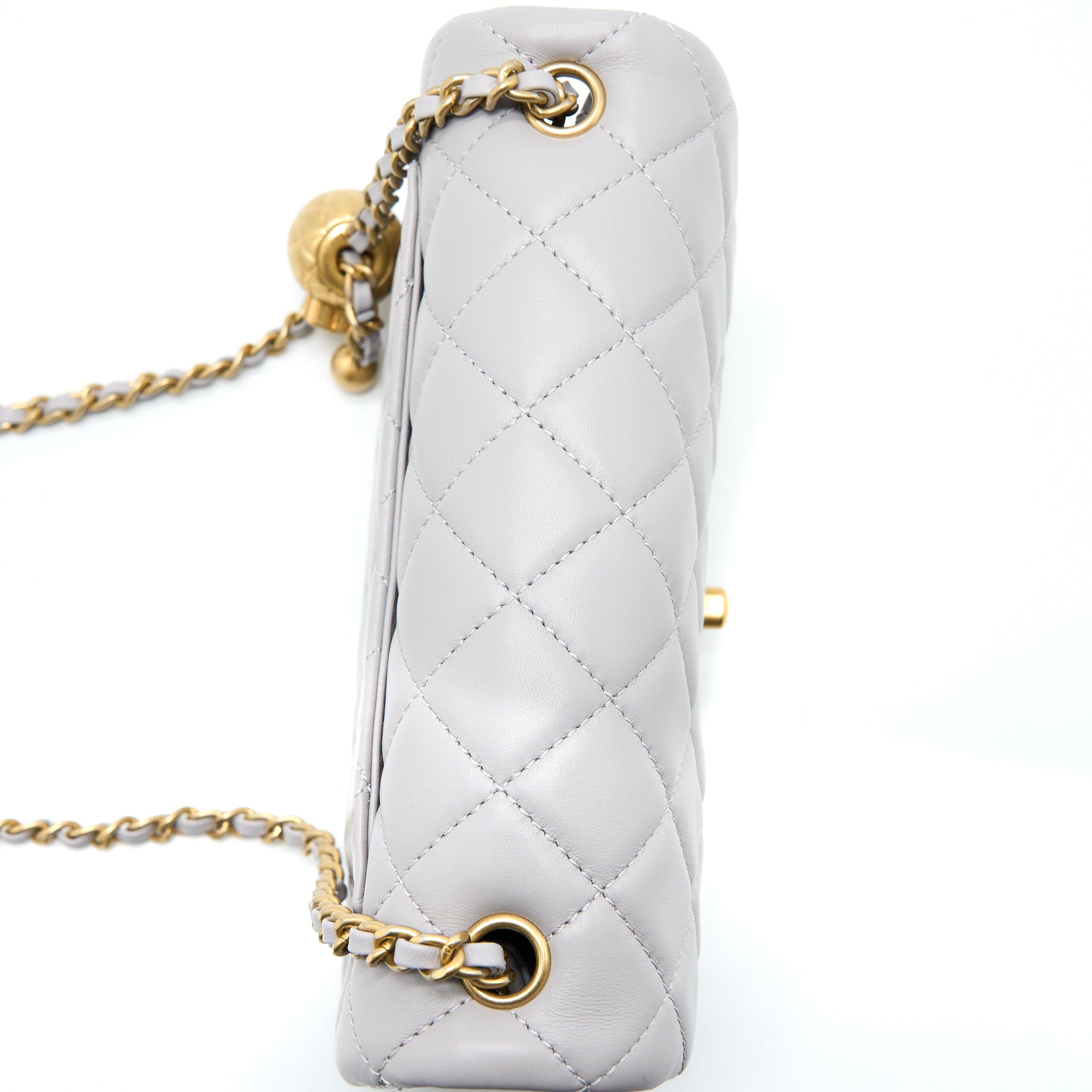 Chanel Pearl Crush Mini Rectangular Flap Bag Lambskin Light Grey Brushed GHW (Microchip) - Image 8