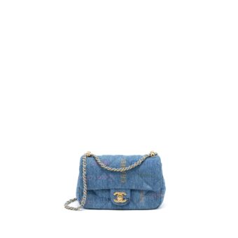 Chanel 22P Blue Denim Flap Bag Denim Blue Brushed GHW (Microchip)