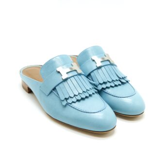 Hermes Rivoli Cherve Mule Blue Size38