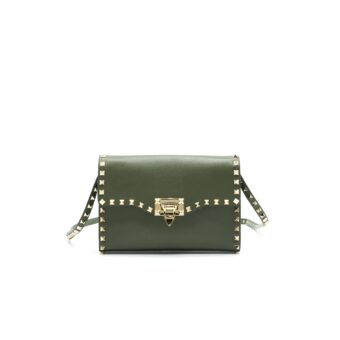 VALENTINO Small Rockstud Calfskin Crossbody Bag Khaki