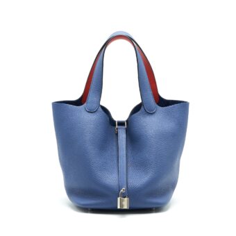 Hermes Picotin 22 Blue with Orange Handle Stamp A