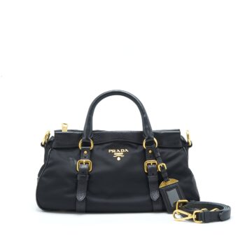 Prada Tessuto Handle Bag Nylon And Leather Black GHW