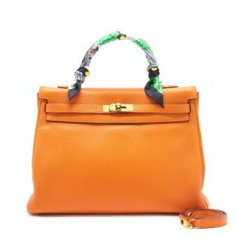 Hermes Kelly 35 Clemence Orange GHW Stamp Square O