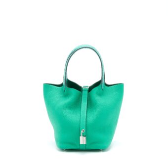 Hermes Picotin Lock 18 Touch Bag Clemence with Alligator Handle Menthe/Vert Jade SHW Stamp X