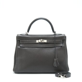 Hermes Kelly 32 Clemence Dark Grey SHW Stamp Square R