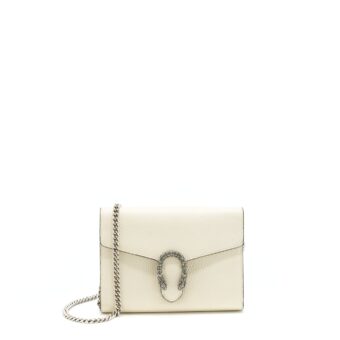 Gucci Dionysus Mini Chain Wallet Grained Calfskin White SHW