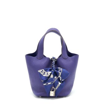 Hermes Picotin 18 Clemence 9K Iris SHW Stamp Square N With An Extra Twilly