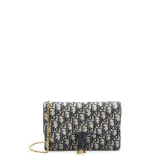 Dior Saddle Pouch With Chain Blue Dior Oblique Jacquard GHW