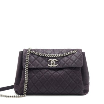 Chanel Flap Tote Bag With Chain Grained Calfskin Dark Purple SHW