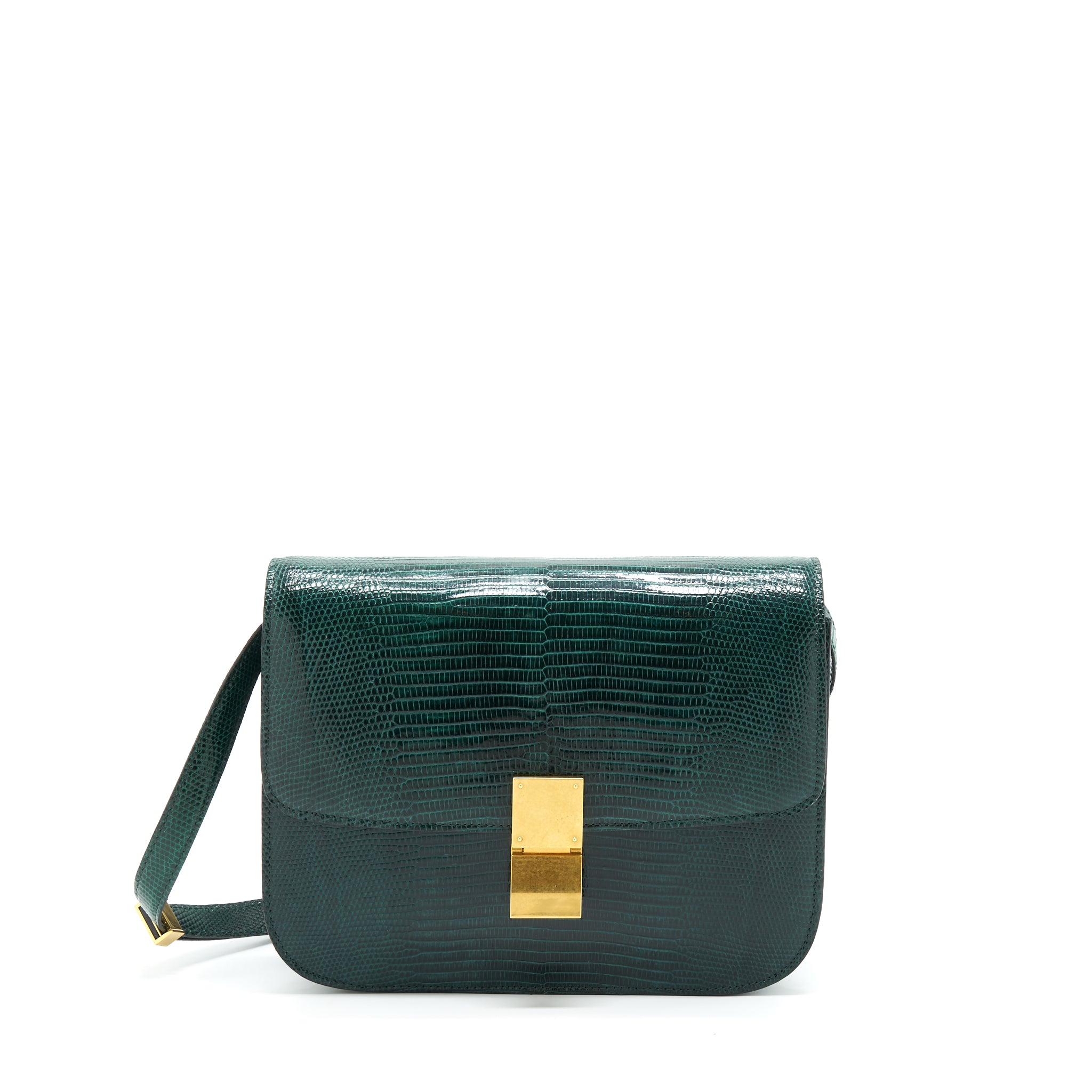 Celine Medium Box Lizard Dark Green GHW