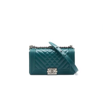 CHANEL LE BOY CHEVRON CALFSKIN PEACOCK GREEN