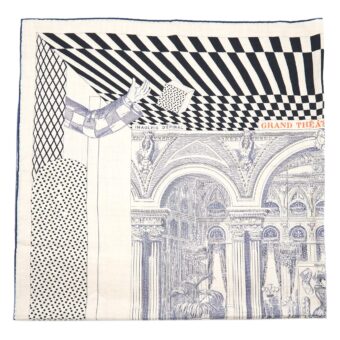 Hermes 140cm Cashmere And Silk Grand Theatre Nouveau Naturel/Marine/Noir