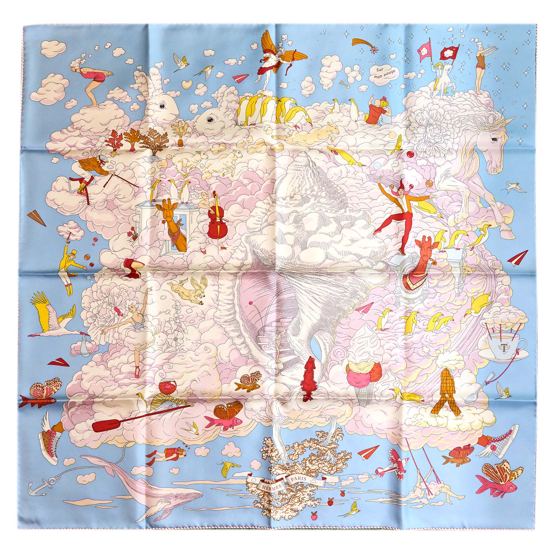 Hermes 90CM Silk Scarf Sur Mon Nuage Multicolour Blue