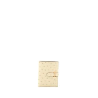 Hermes Ostrich Bearn Compact Wallet 3C Parchemin GHW Stamp Y