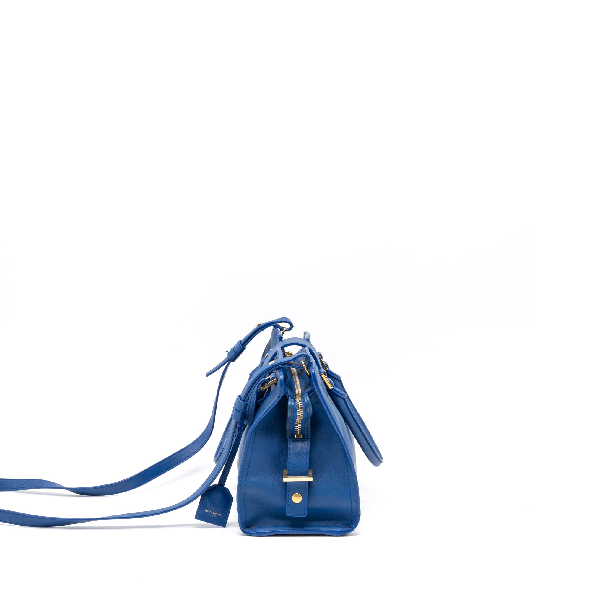 Saint Laurent Cabas Tote Bag Calfskin Blue GHW - Image 3