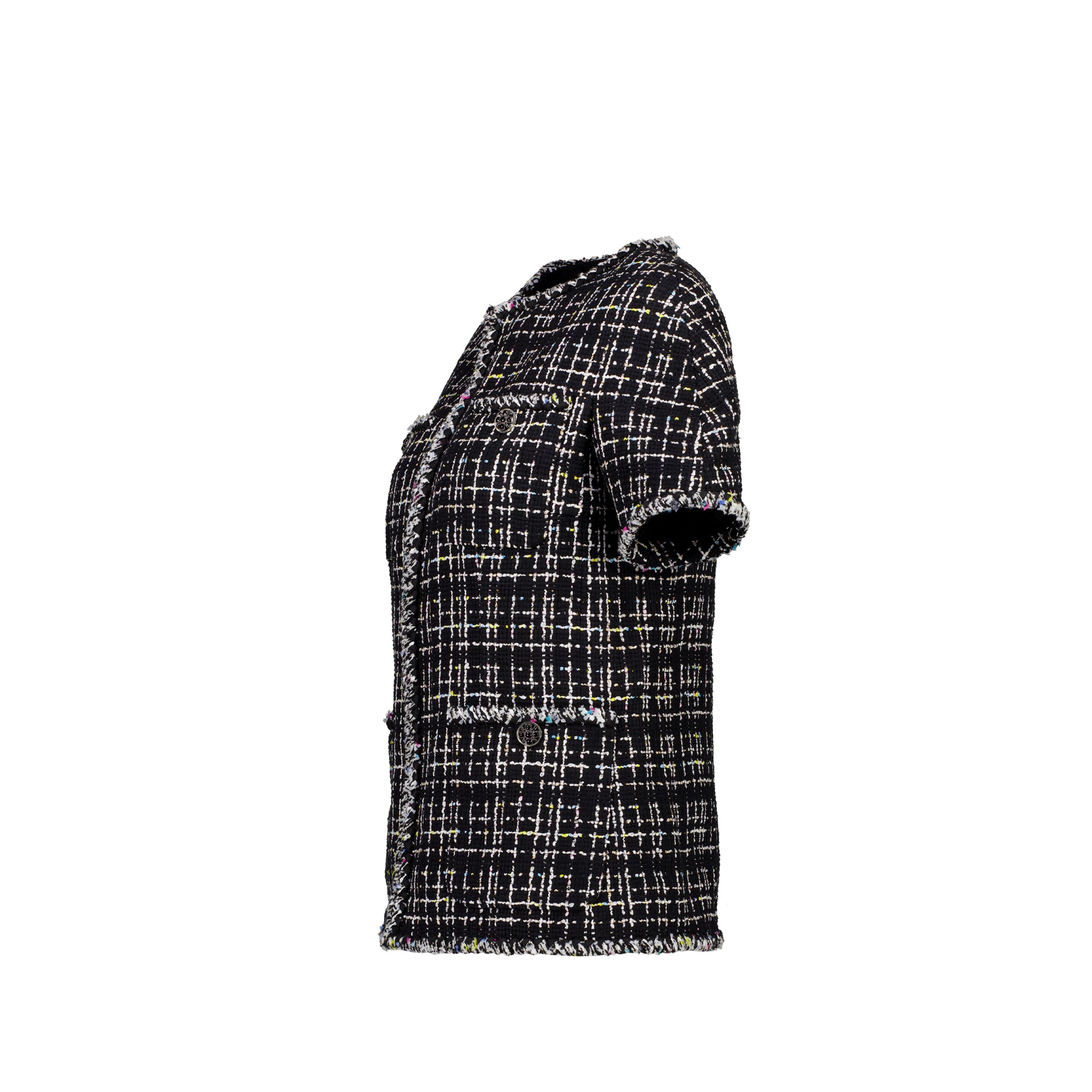 Chanel Size 38 Short Sleeve Tweed Jacket Black/White/Pink/Yellow - Image 2