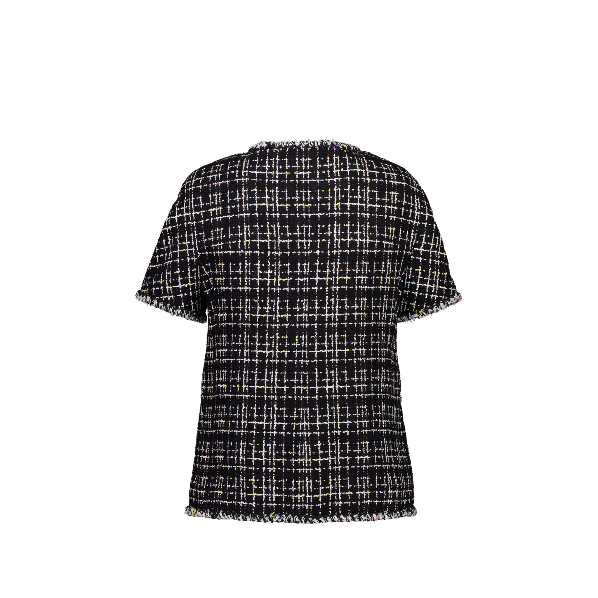 Chanel Size 38 Short Sleeve Tweed Jacket Black/White/Pink/Yellow - Image 3
