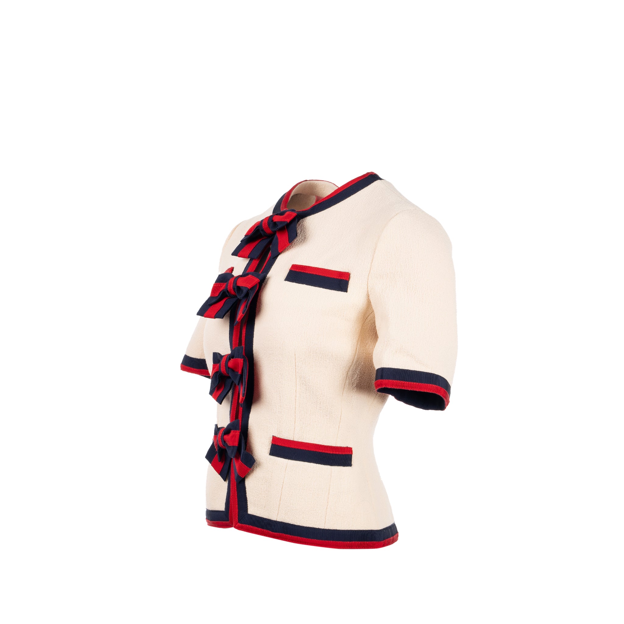 Gucci size 36 ribbon button mini jacket multicolour beige / navy/ red - Image 2