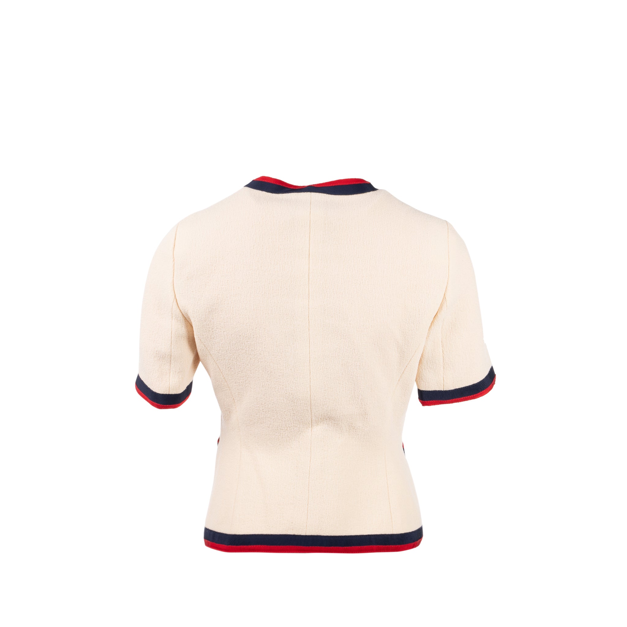 Gucci size 36 ribbon button mini jacket multicolour beige / navy/ red - Image 3