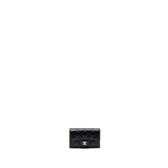 Chanel classic flap card holder caviar black GHW (microchip)