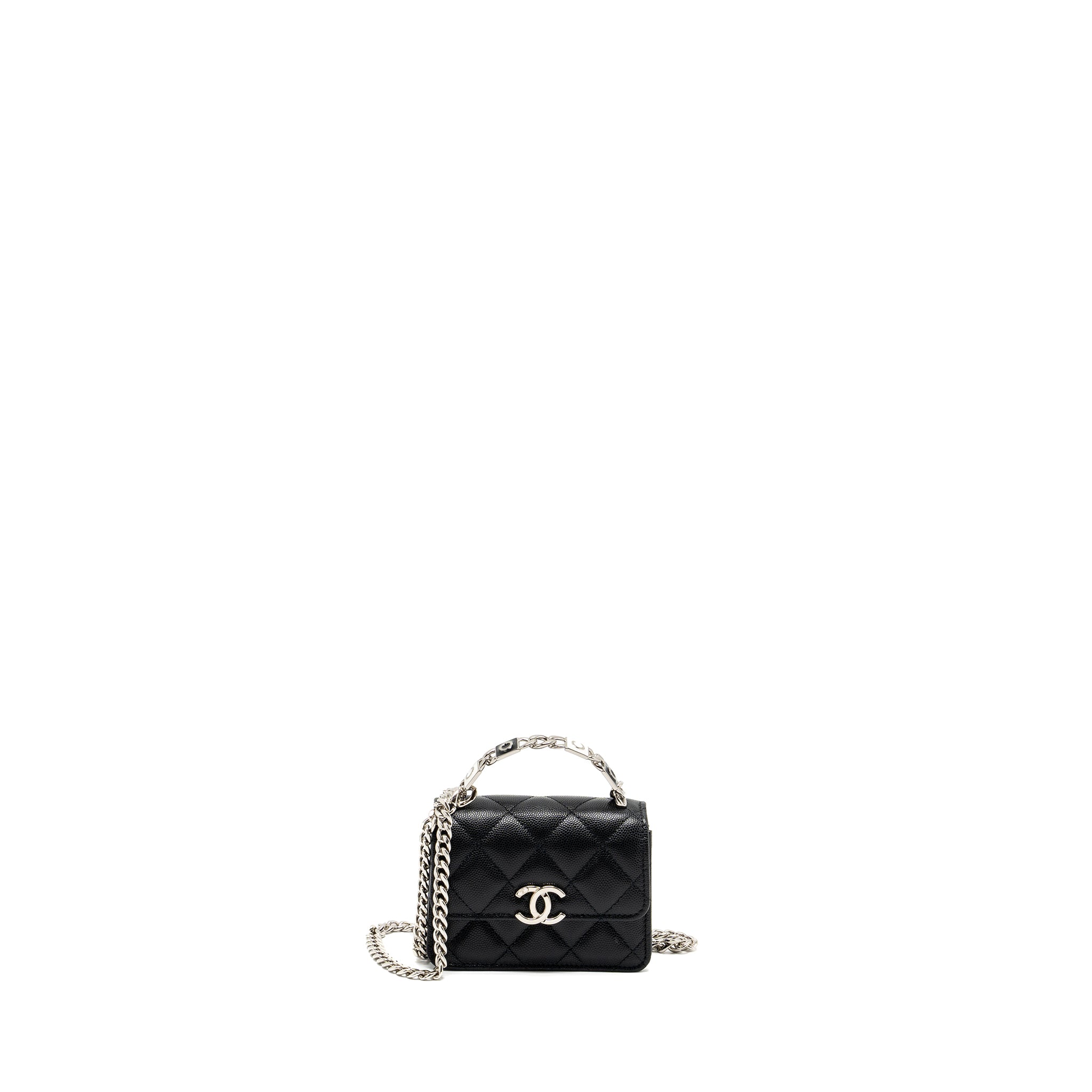 Chanel 22S coco lettering MINI flap bag with enamel top handle caviar black SHW