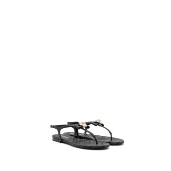 Chanel size 38 camellia leather Sandals black LGHW
