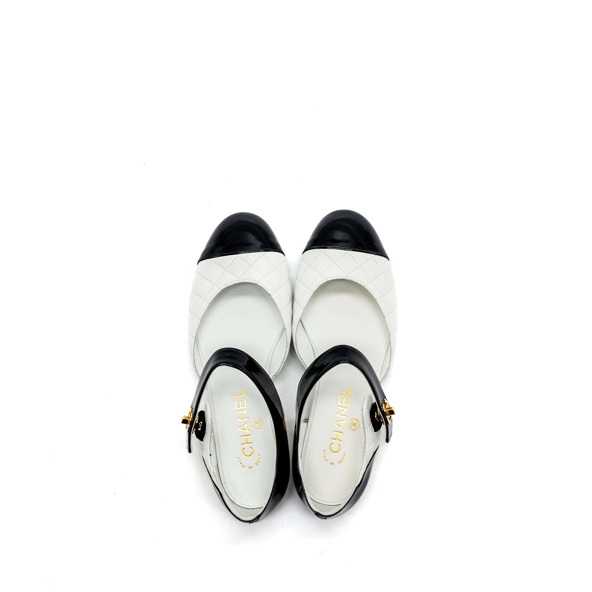 Chanel size 37 Mary Janes open ballet flat shoes black / white - Image 2