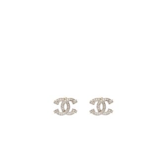 Chanel Knot CC Logo Earrings Crystal Silver Tone