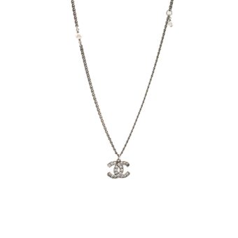 Chanel CC Logo Necklace Crystal/Pearl Ruthenium Hardware