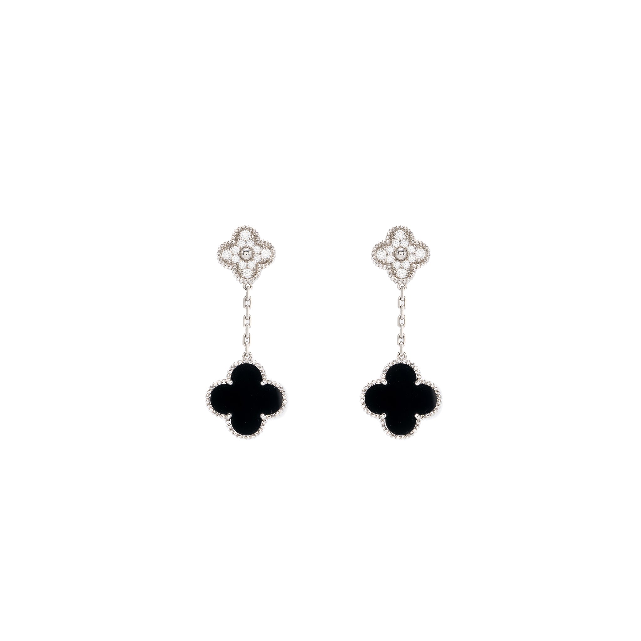 Van Cleef & Arpels Magic Alhambra 2-Motifs Earrings White Gold/ Onyx/ Diamonds