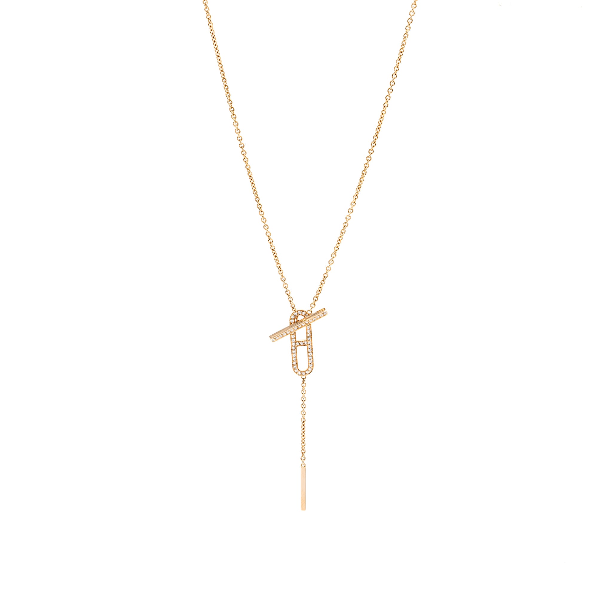 Hermes Ever Chaine D’Ancre Lariat Necklace Rose Gold, Diamonds