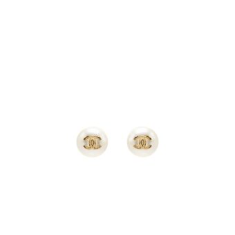 Chanel giant pearl earrings gold tone