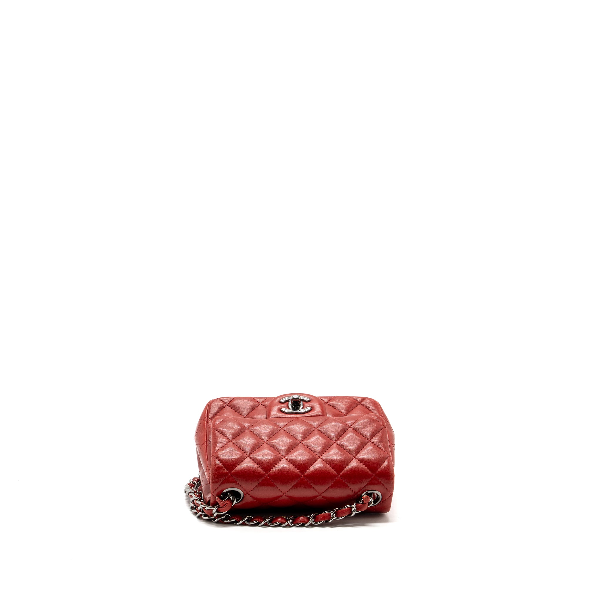 Chanel mini square flap bag lambskin Red black hardware - Image 5