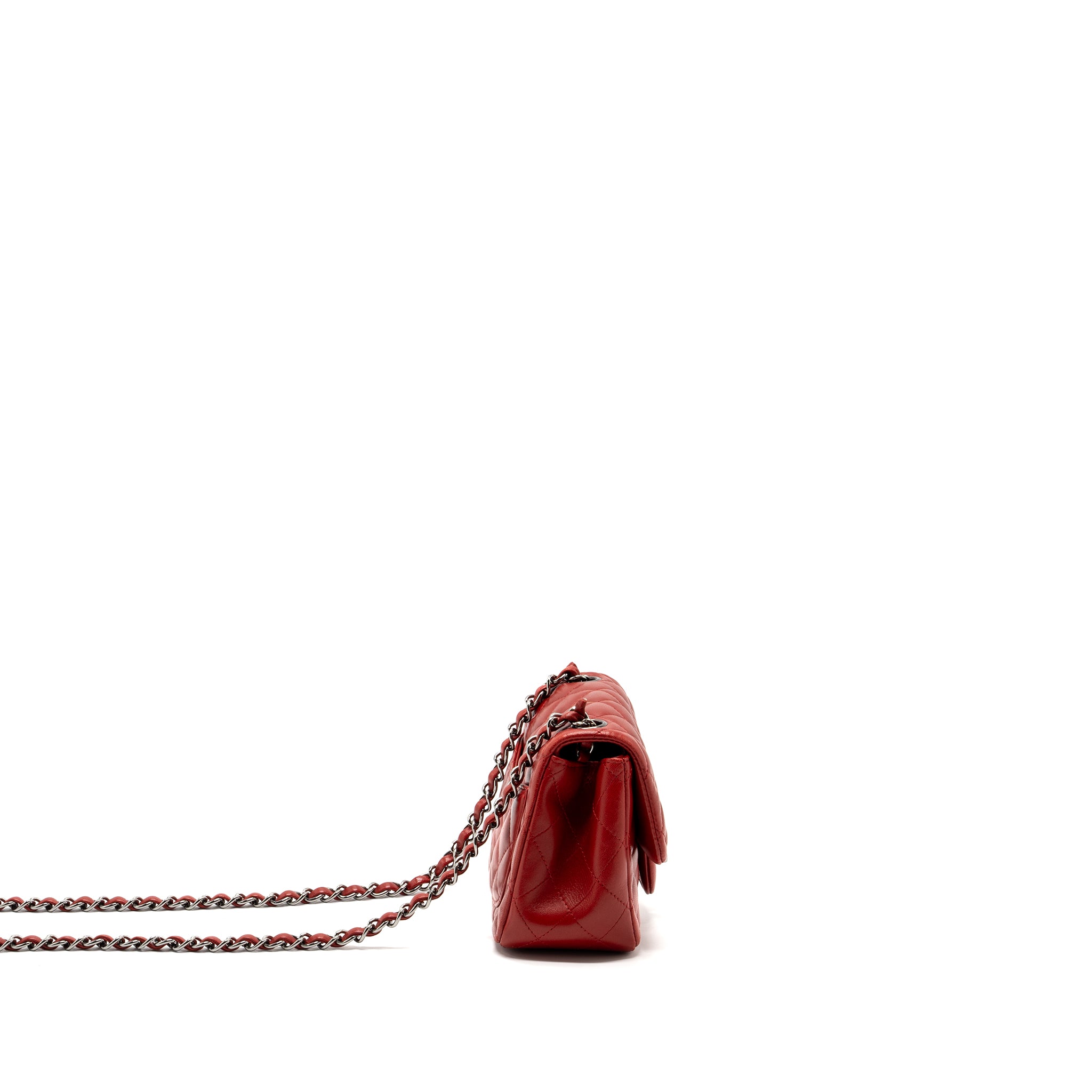 Chanel mini square flap bag lambskin Red black hardware - Image 3