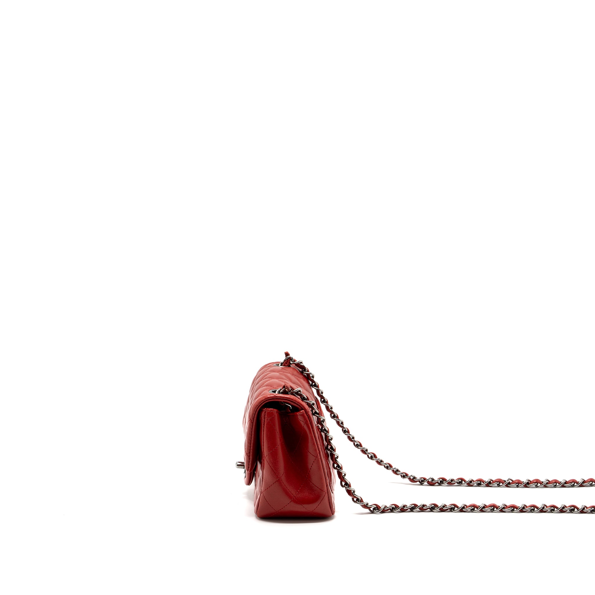 Chanel mini square flap bag lambskin Red black hardware - Image 4