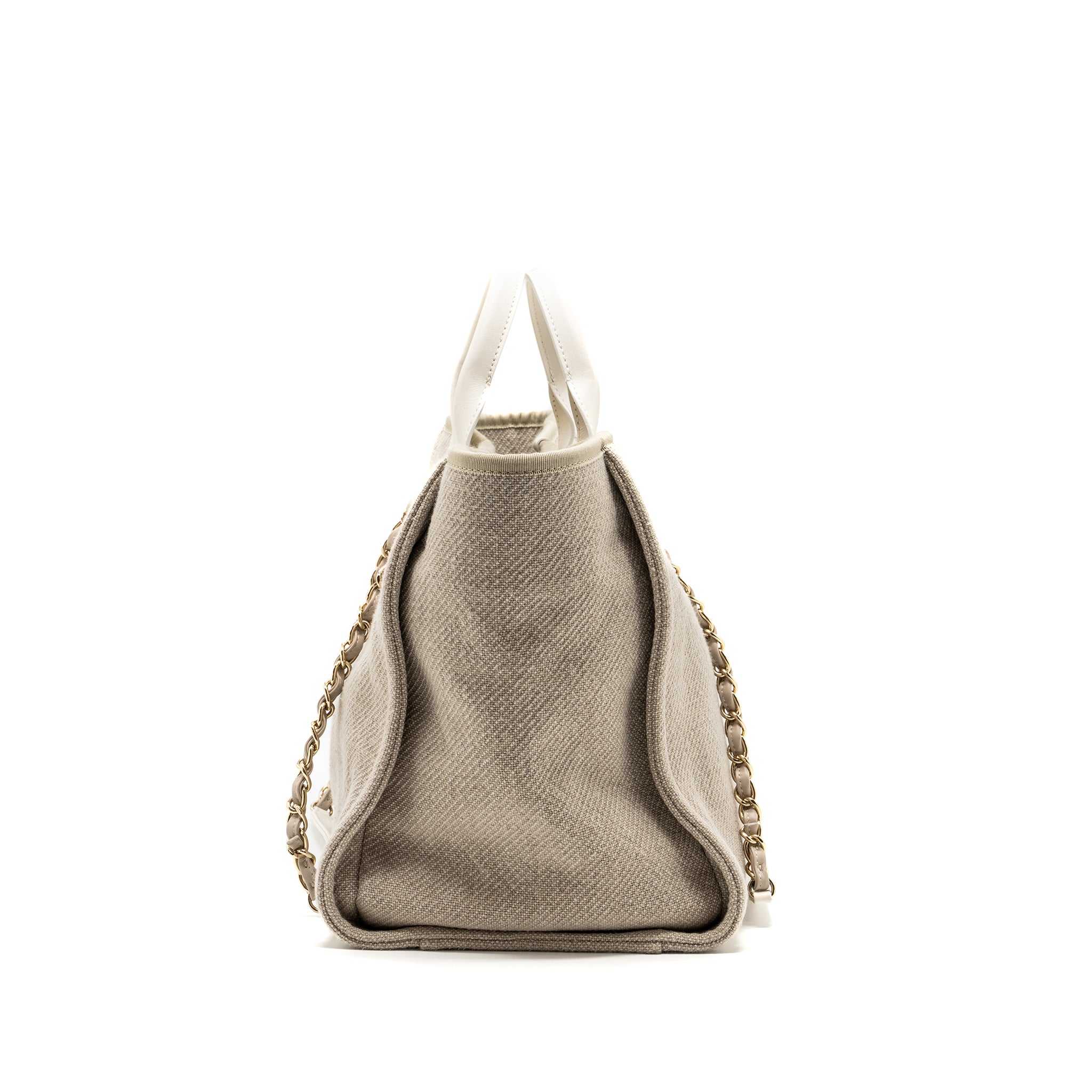 Chanel Deauville Bag Canvas/ Leather Beige/White GHW (microchip) - Image 3