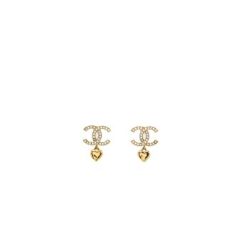 Chanel CC logo dropped earrings with Crystal Gold Tone