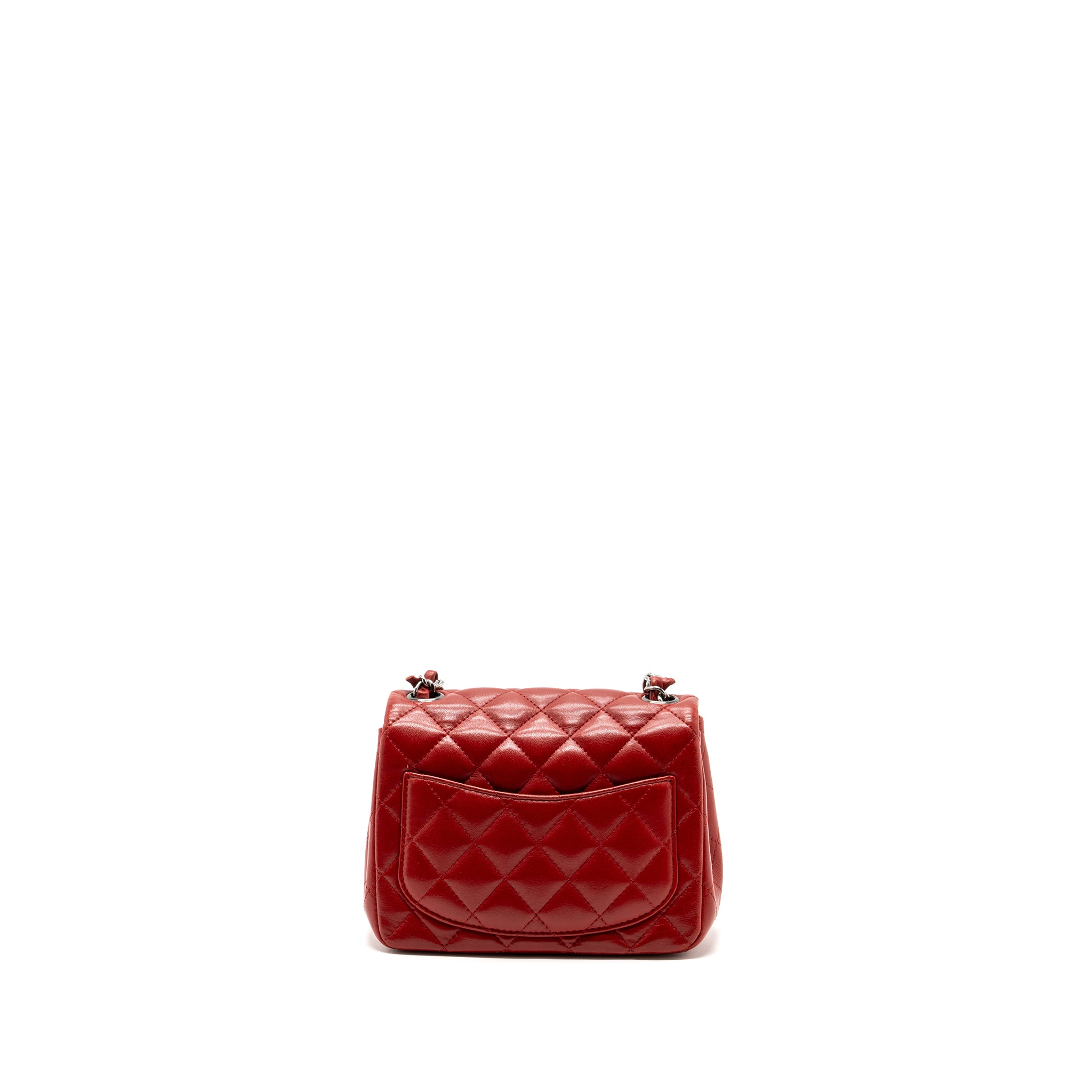 Chanel mini square flap bag lambskin Red black hardware - Image 2