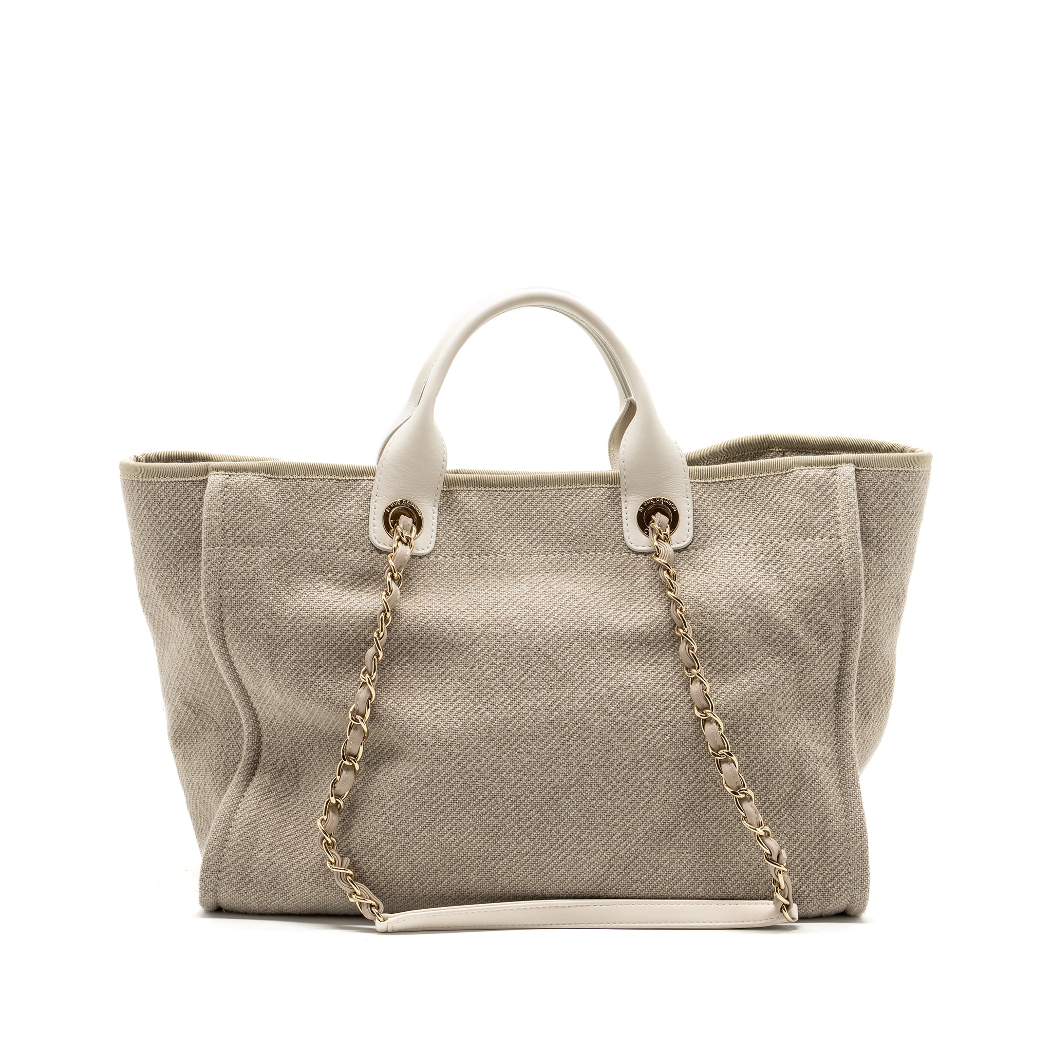 Chanel Deauville Bag Canvas/ Leather Beige/White GHW (microchip) - Image 2