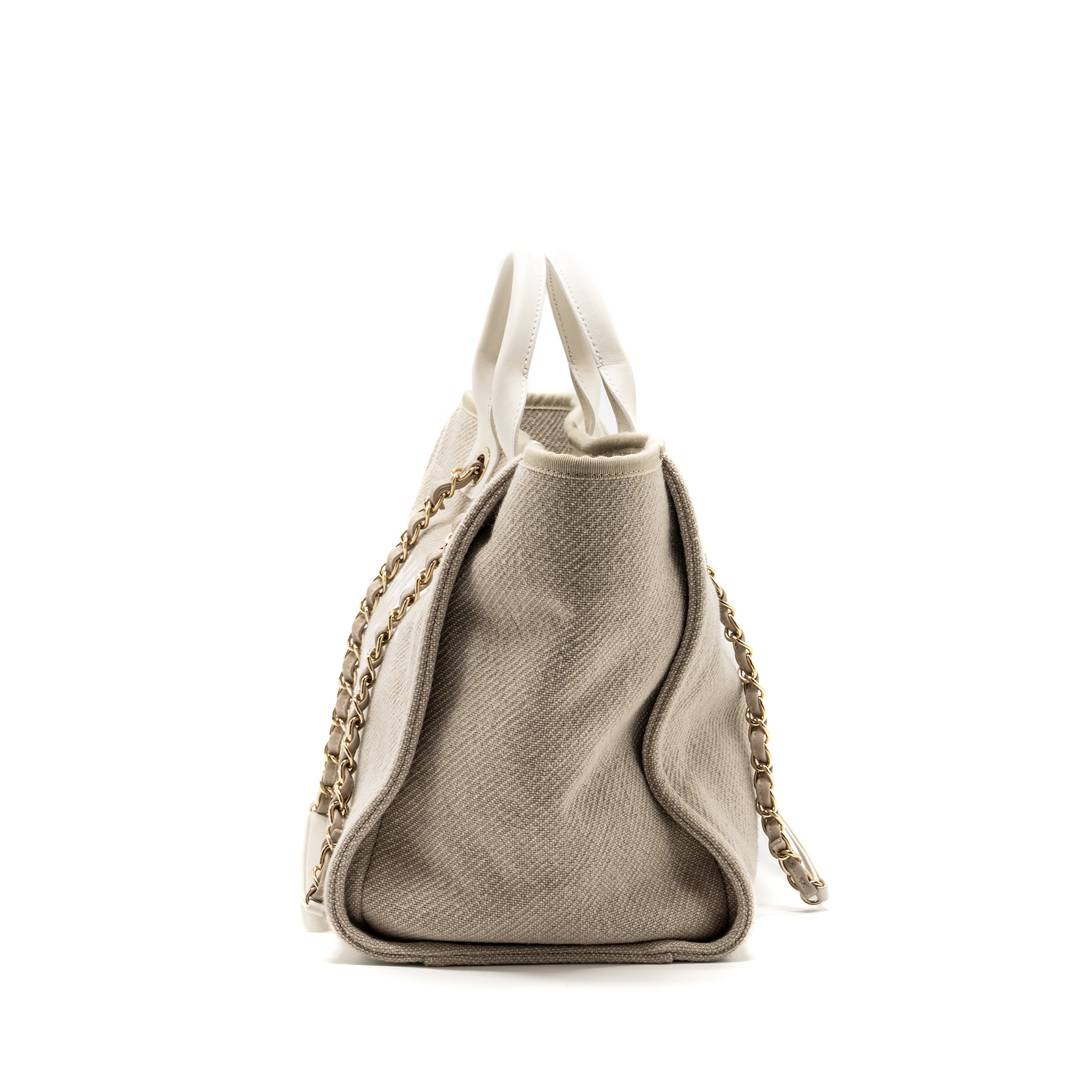Chanel Deauville Bag Canvas/ Leather Beige/White GHW (microchip) - Image 4