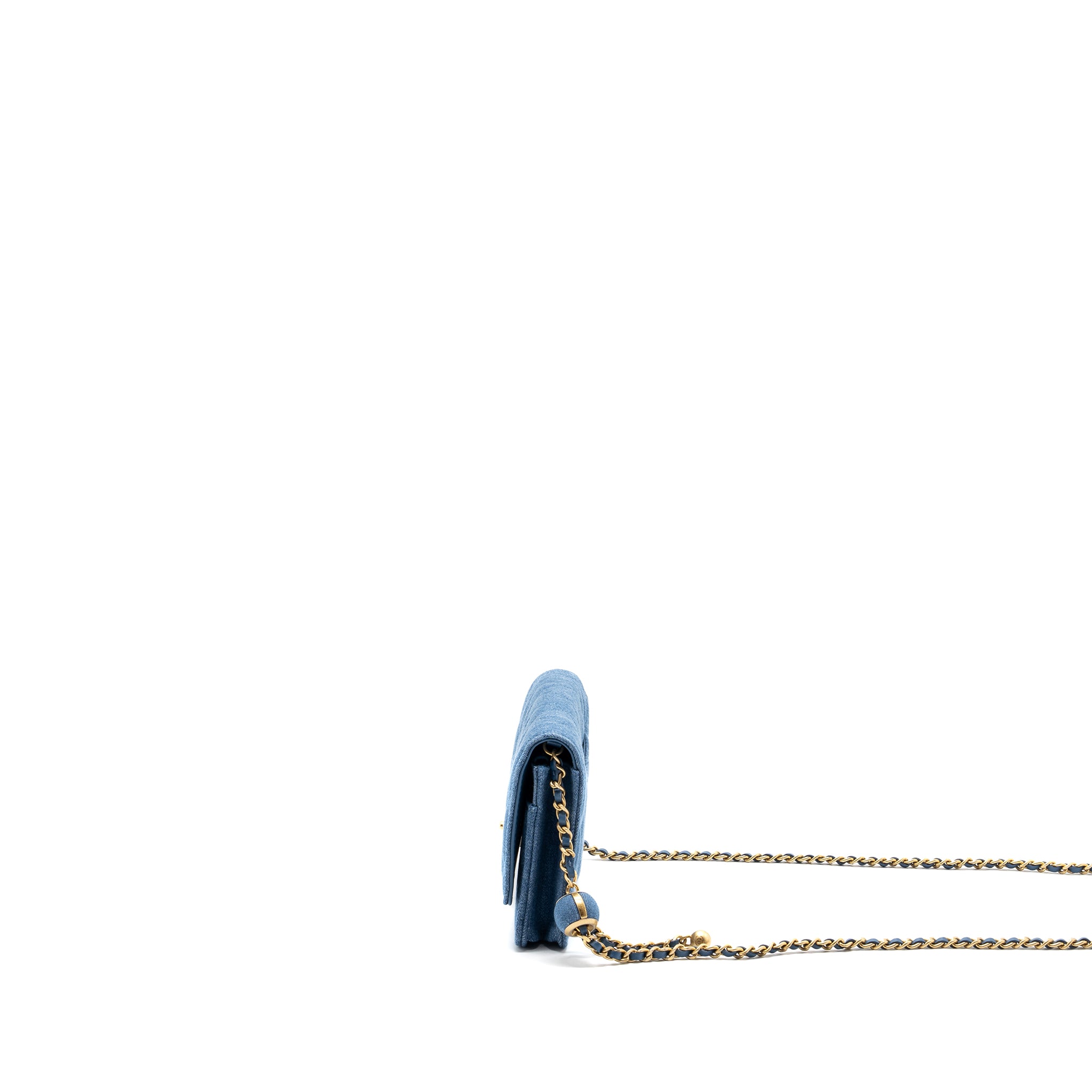 Chanel 22C Pearl Crush wallet on chain Denim blue GHW(microchip) - Image 3