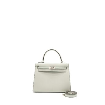 Hermes Kelly 25 Special Order Chèvre Mysore Gris Perle/Malachite/Vert Emeraude Brushed SHW Stamp U