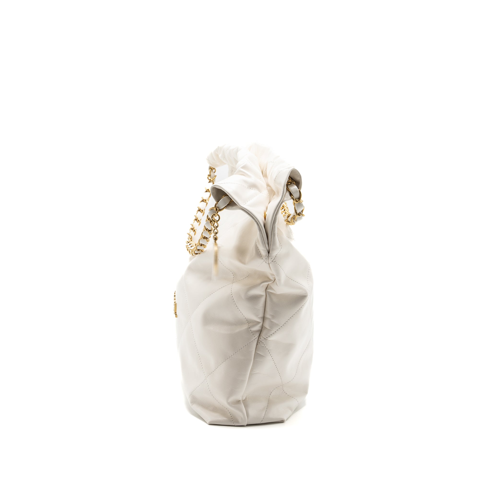 Chanel medium 22 bag calfskin white GHW (microchip) - Image 4