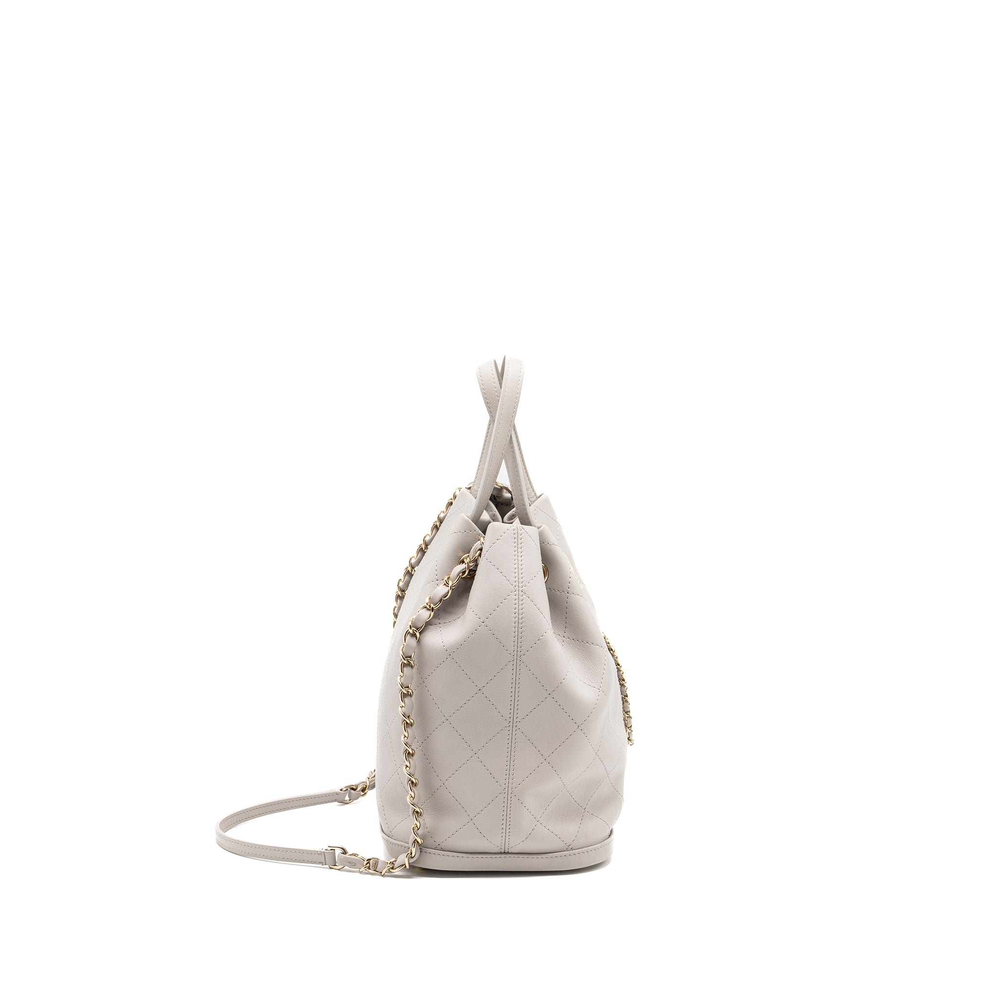Chanel quilted bucket bag lambskin grey LGHW - Image 3
