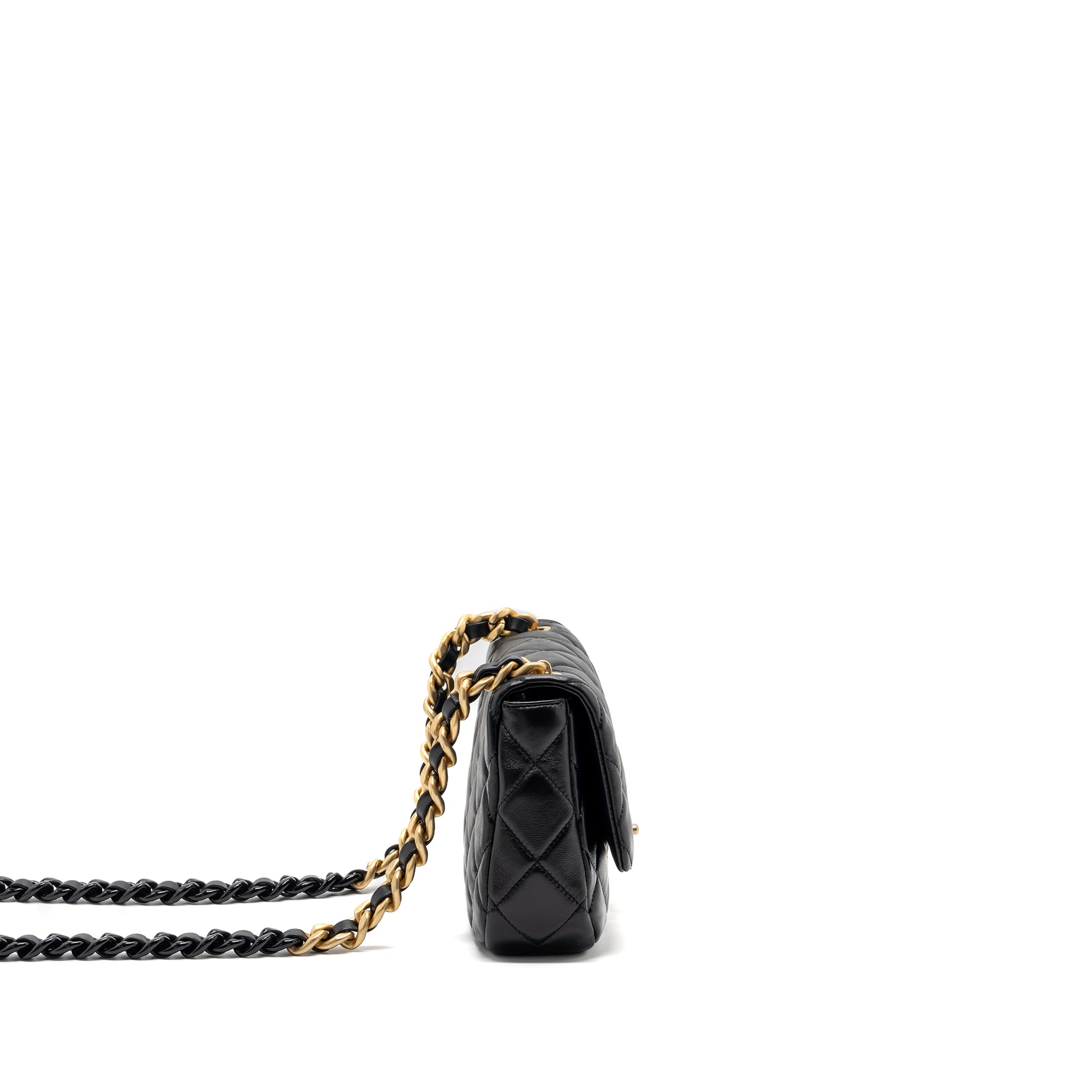 Chanel Quilted Flap Bag Giant Chain Lambskin Black Gold And Black Hardware (microchip) - Image 3