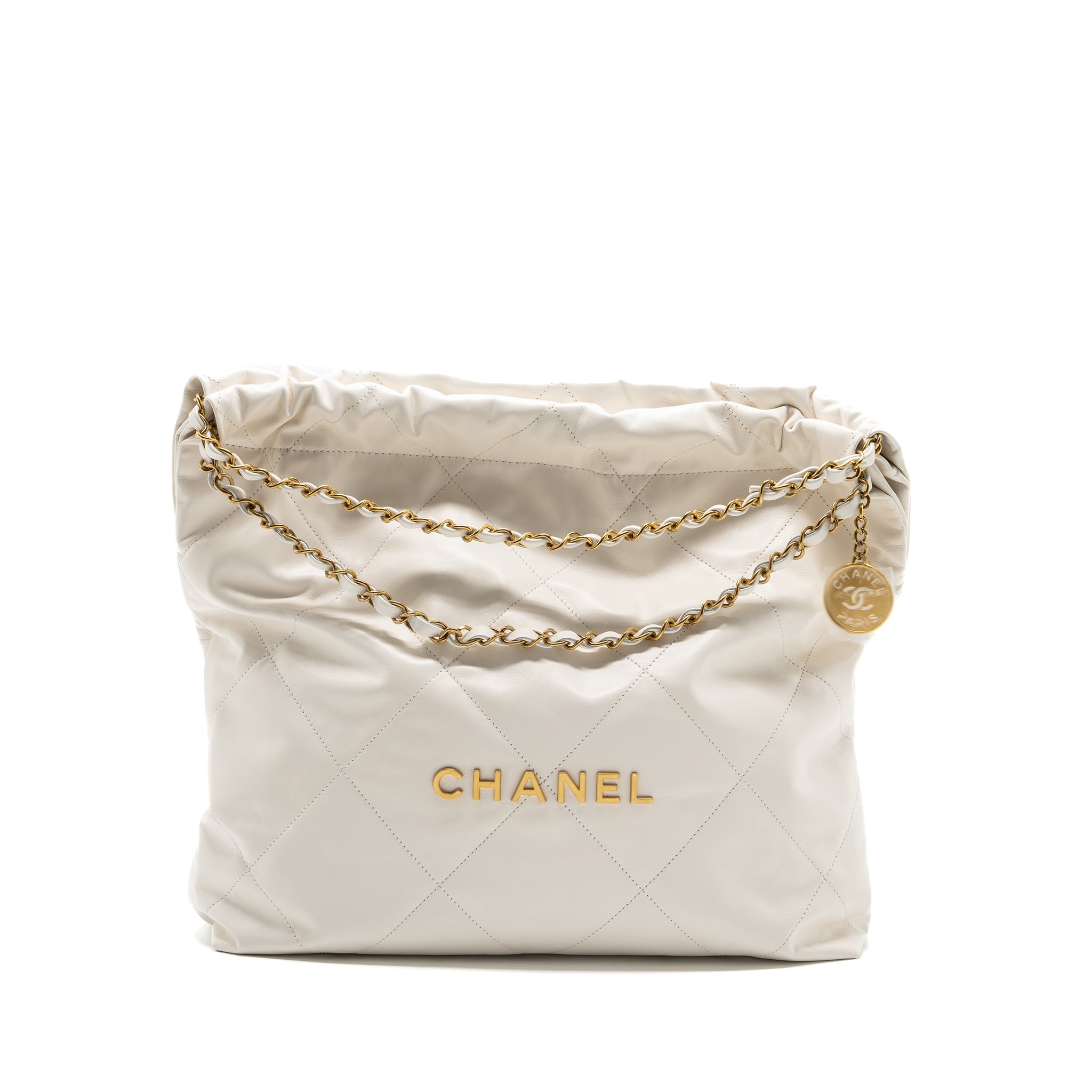 Chanel medium 22 bag calfskin white GHW (microchip)