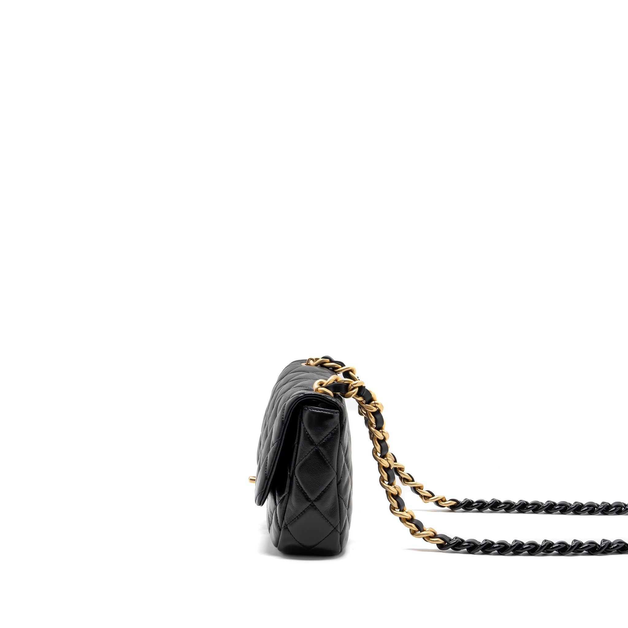 Chanel Quilted Flap Bag Giant Chain Lambskin Black Gold And Black Hardware (microchip) - Image 4