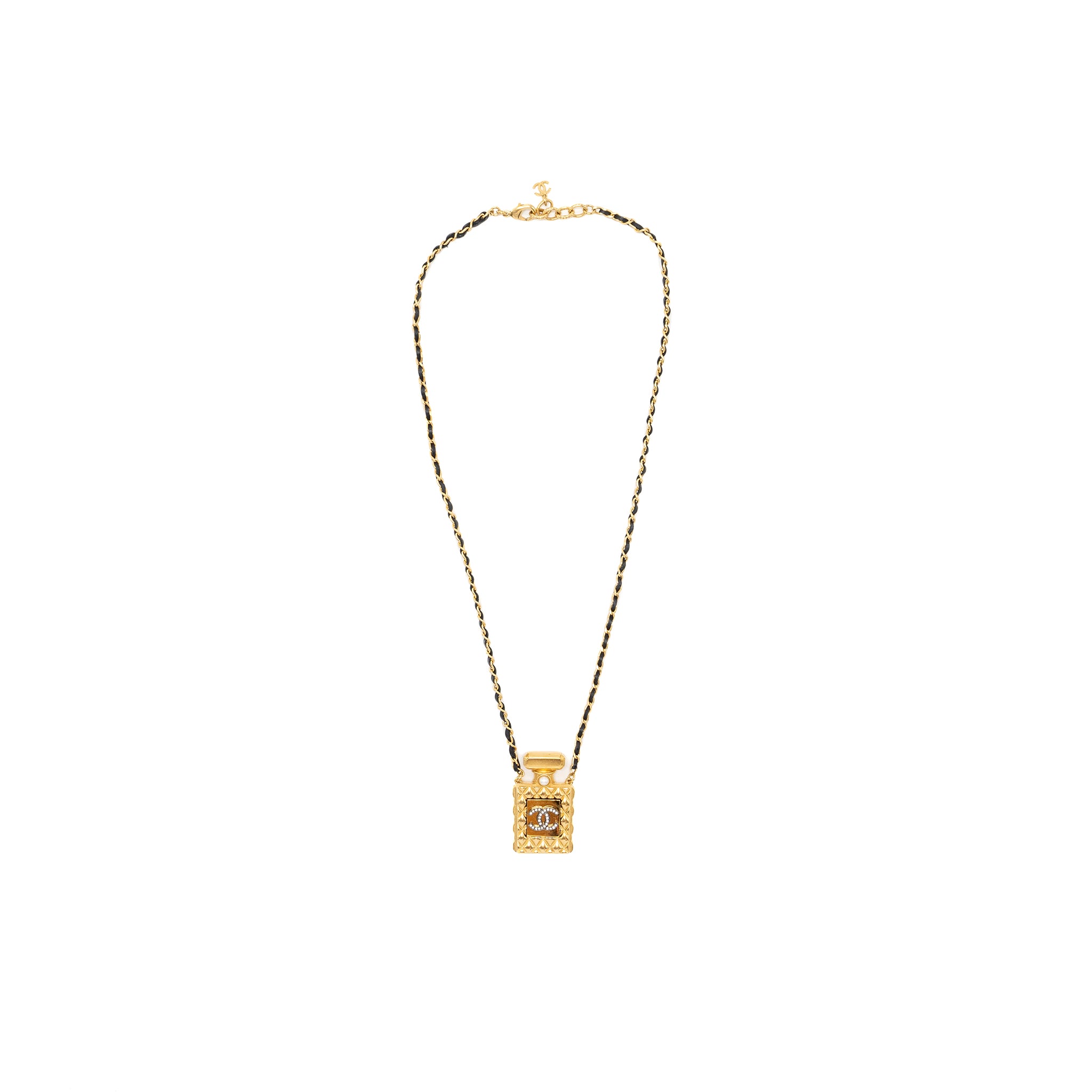Chanel Large Model Perfume Bottle Necklace Crystal/Pearl/Gold Tone - Image 3